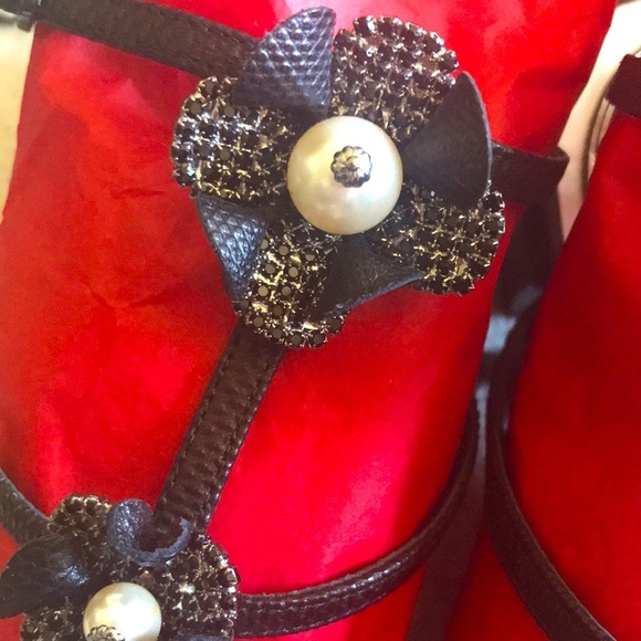 Rene Caovilla Black Karung/Pearls Jet Strass Sandal - Picture 7 of 11